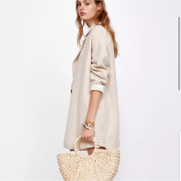 ZARA LINEN RUSTIC SAND CREAM OVERSIZED BLAZER size S - Picture 3 of 10